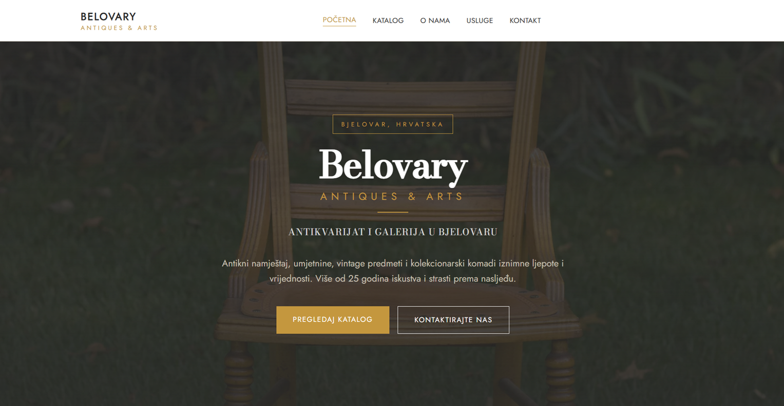 Web stranica za antikvarijat Belovary Antiques & Arts